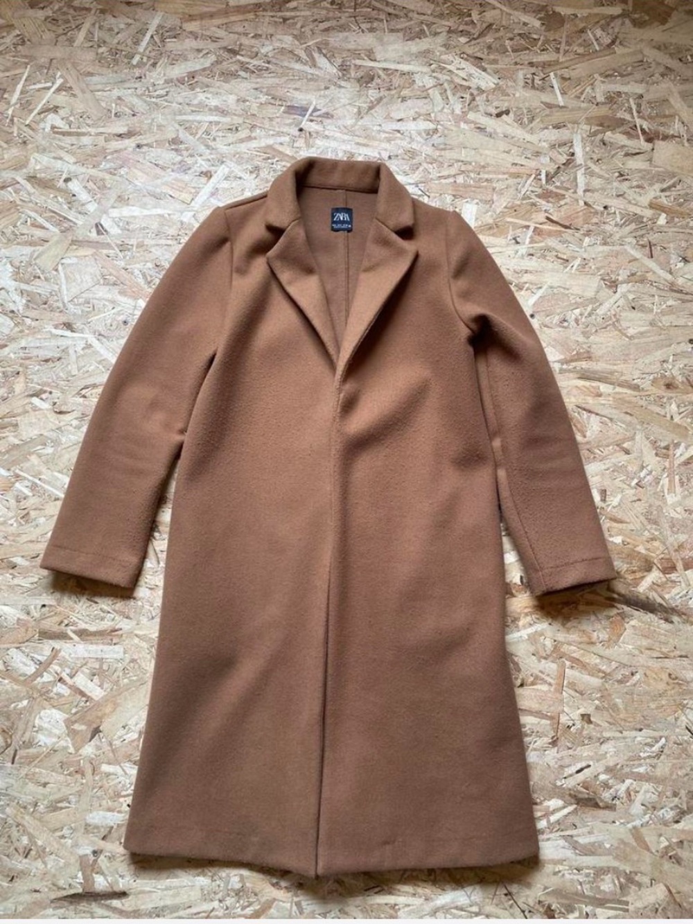 Zara Camel/Tan Single-Breasted Long Trench Coat